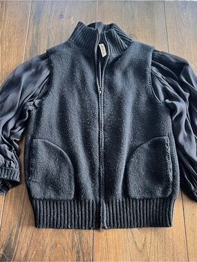 Robbi & Nikki wool/cashmere/silk black full-zip mixed-media zip cardigan-small